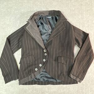 Animale Women's Size 4 Cropped Blazer Brown Pinstripe Avant Garde Lagenlook ARTW